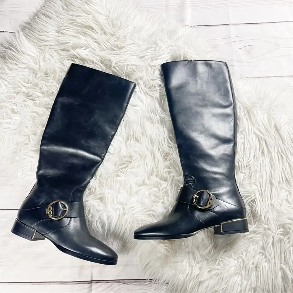 Tory Burch Women's‎ Sofia Tall Riding Boots in Black Leather Size 7